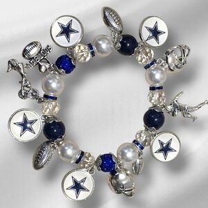 Dallas Cowboys Charm Stretch Bracelet - Red, Blue, Silver